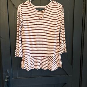 Chic Striped Long Sleeve Top - Red and White